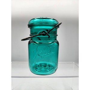 Vintage Ball Aqua Mason Jar Wire Lid w/ Bicentennial Eagle 1976 No Seal